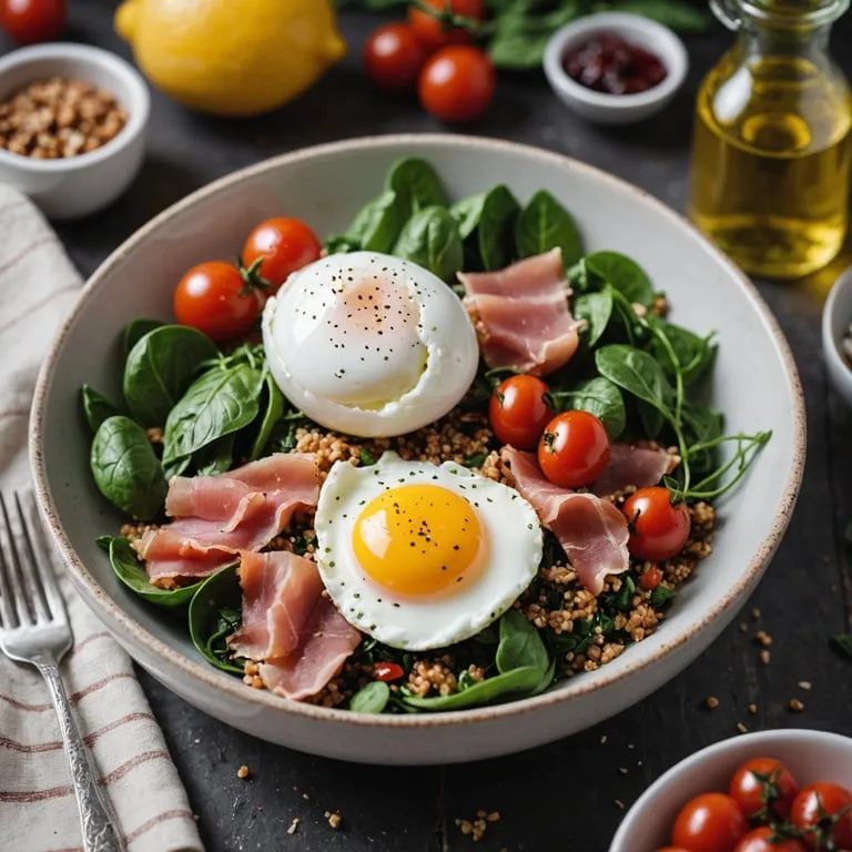 Breakfast Quinoa Bowl with Poached Egg and Prosciutto calories and nutrition facts