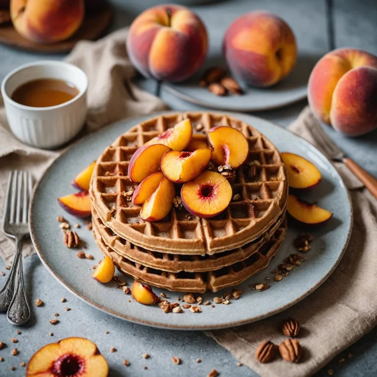 Crispy Buckwheat Waffles with Maple-Roasted Peaches calories and nutrition facts