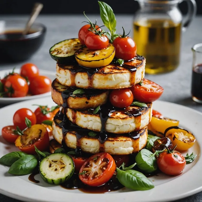 Crispy Halloumi and Roasted Vegetable Breakfast Stack calories and nutrition facts