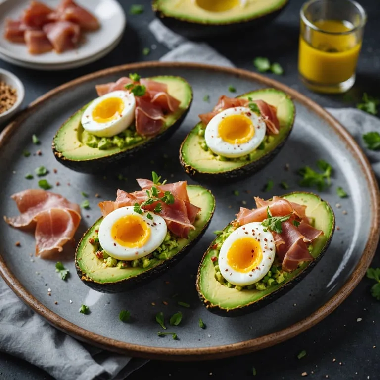 Keto Avocado Egg Boats with Prosciutto Crumbs