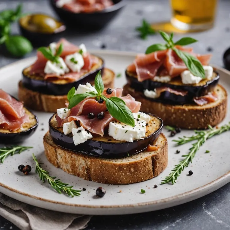 Keto Eggplant Toast with Prosciutto and Goat Cheese