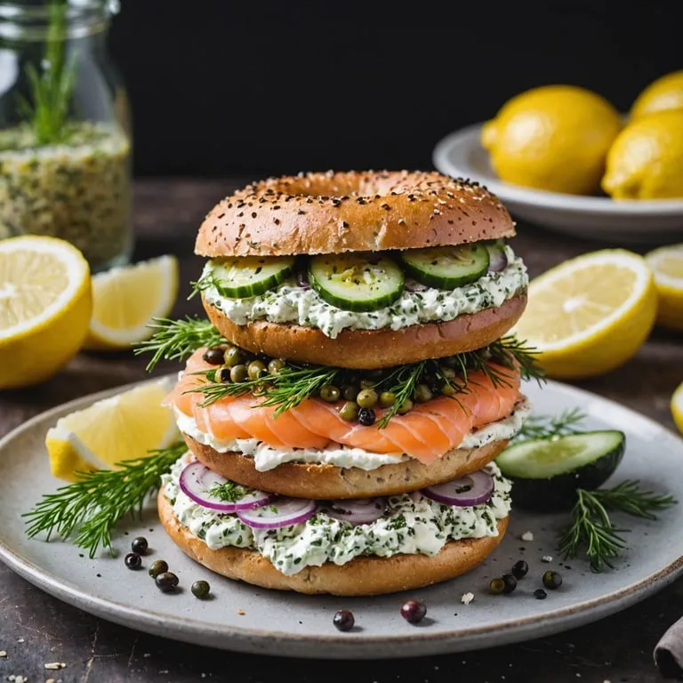Lemon Herb Smoked Trout Bagel Stack calories and nutrition facts