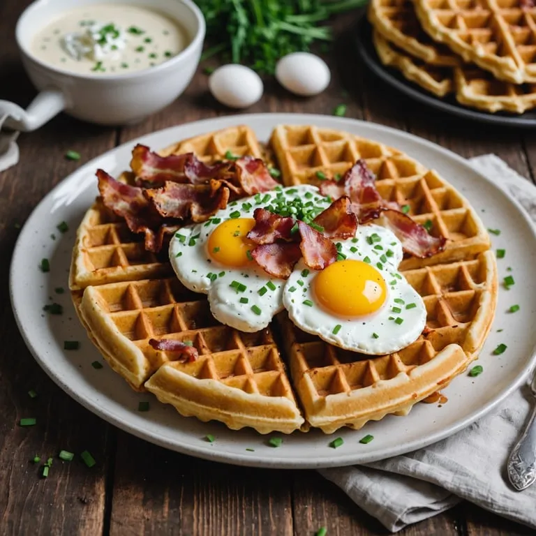 Savory Breakfast Waffles with Bacon and Chive Cream calories and nutrition facts