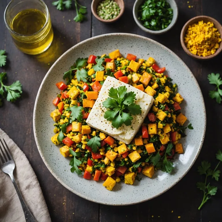 Tofu Scramble with Seasonal Vegetable Hash